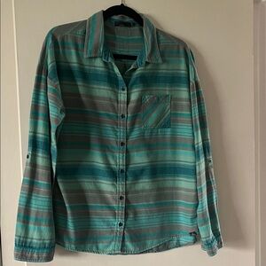 Prana Teal and Tan Striped Shirt